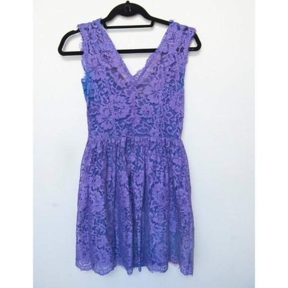 Madison Marcus Boho Lace Silk Sleeveless Fit & Flare Dress Blue Purple Sz S - Picture 4 of 9